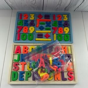 Vintage 70s Fisher Price # 673 # 674 MAGNETIC ALPHABET & NUMBER Boards (READ)